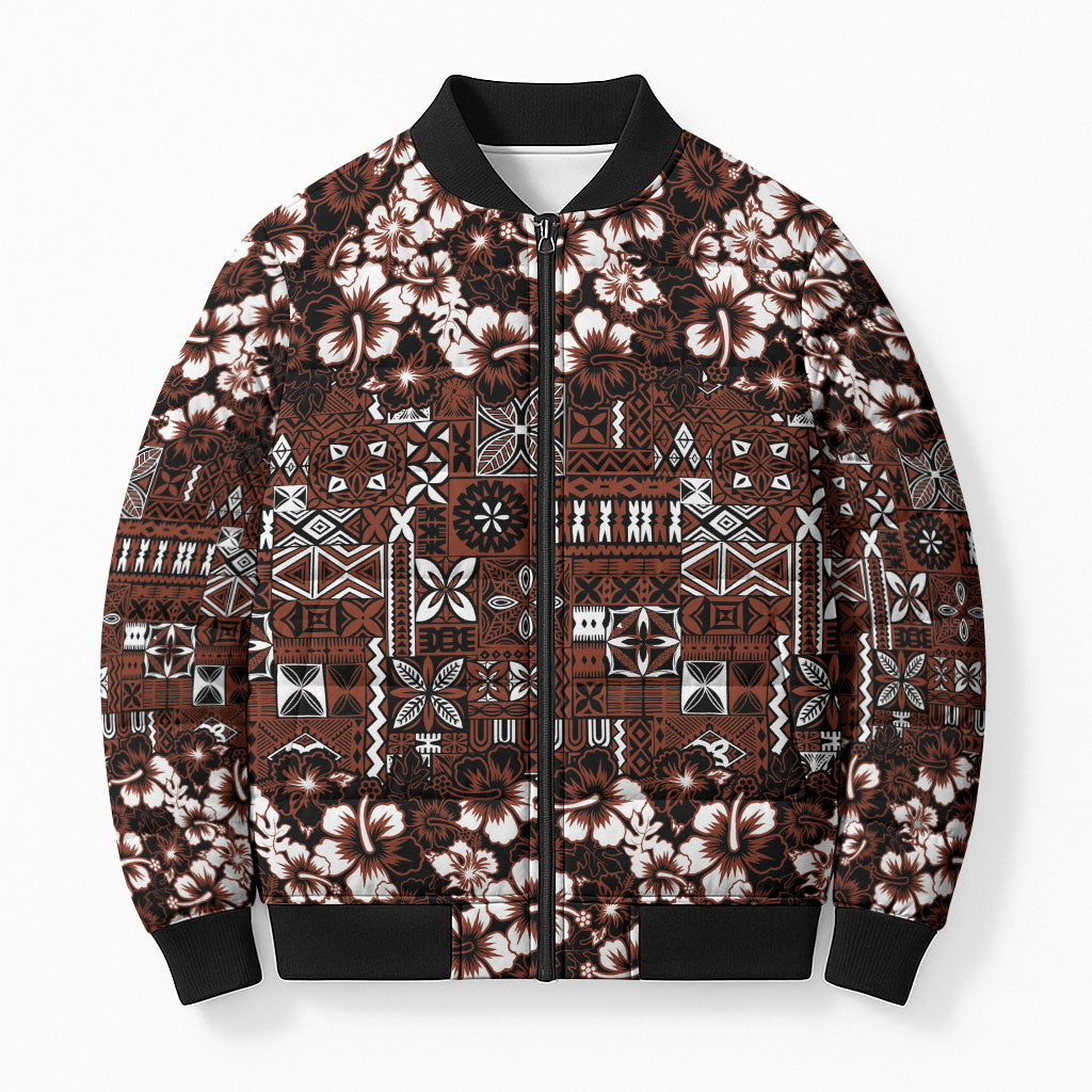 Burgundy Hawaiian Tapa Tribal Hibiscus Bomber Puffer Jacket LT9 Unisex Burgundy - Polynesian Pride