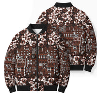 Burgundy Hawaiian Tapa Tribal Hibiscus Bomber Puffer Jacket LT9 - Polynesian Pride