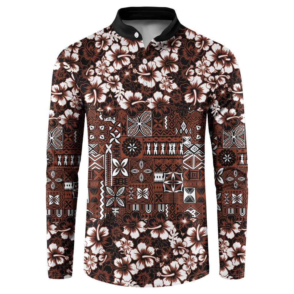 Burgundy Hawaiian Tapa Tribal Hibiscus Button Sweatshirt LT9 Burgundy - Polynesian Pride