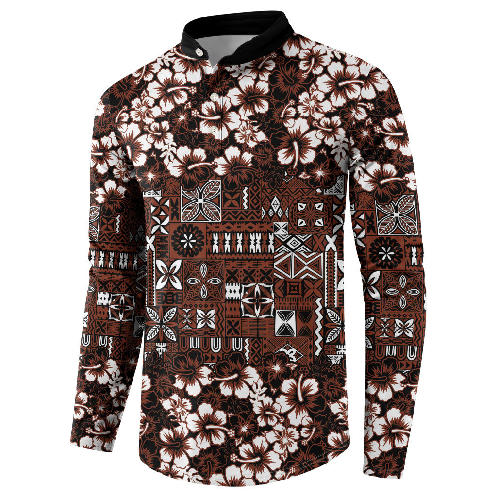 Burgundy Hawaiian Tapa Tribal Hibiscus Button Sweatshirt LT9 - Polynesian Pride