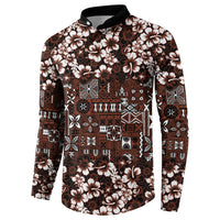 Burgundy Hawaiian Tapa Tribal Hibiscus Button Sweatshirt LT9 - Polynesian Pride