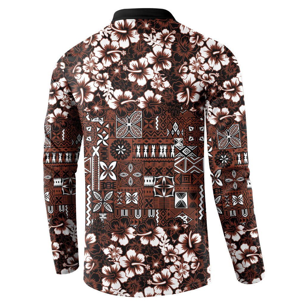 Burgundy Hawaiian Tapa Tribal Hibiscus Button Sweatshirt LT9 - Polynesian Pride