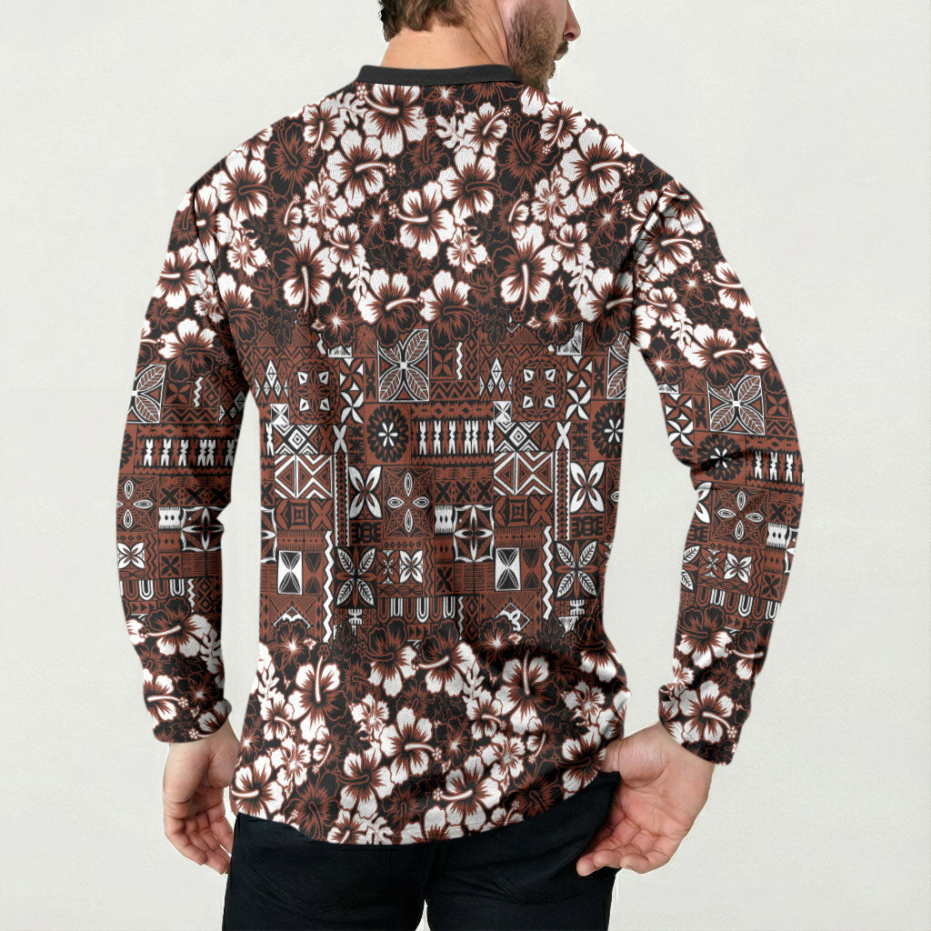 Burgundy Hawaiian Tapa Tribal Hibiscus Button Sweatshirt LT9 - Polynesian Pride