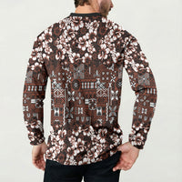 Burgundy Hawaiian Tapa Tribal Hibiscus Button Sweatshirt LT9 - Polynesian Pride