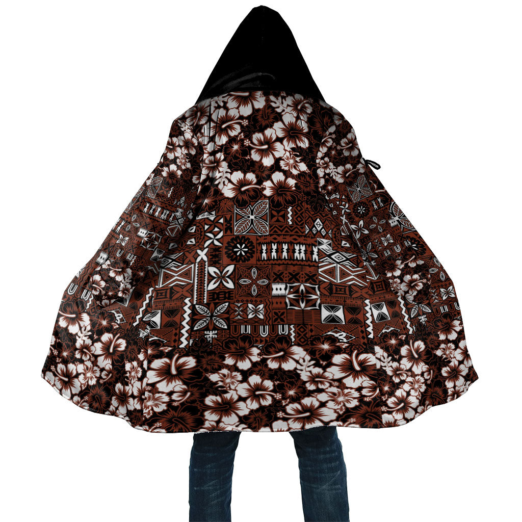 Burgundy Hawaiian Tapa Tribal Hibiscus Cloak LT9 Unisex Burgundy - Polynesian Pride