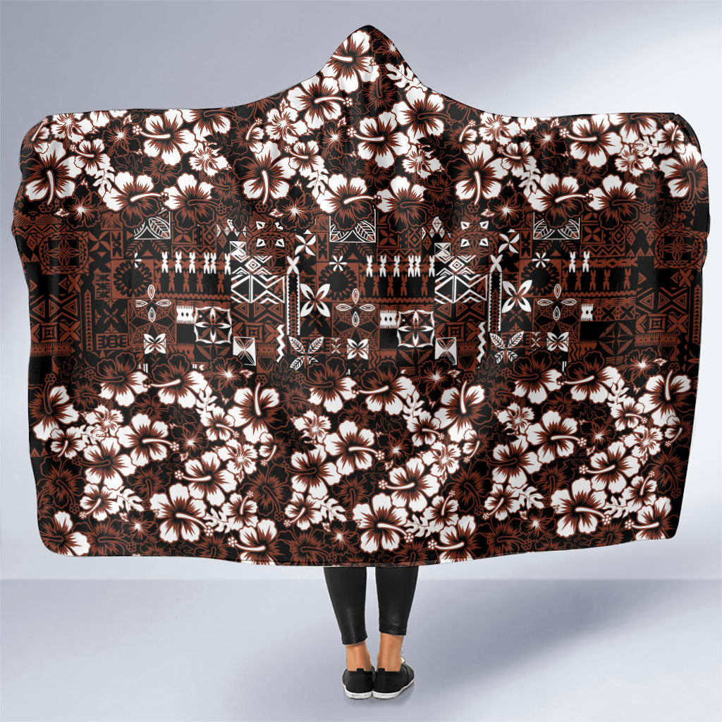 Burgundy Hawaiian Tapa Tribal Hibiscus Hooded Blanket LT9 One Size Burgundy - Polynesian Pride