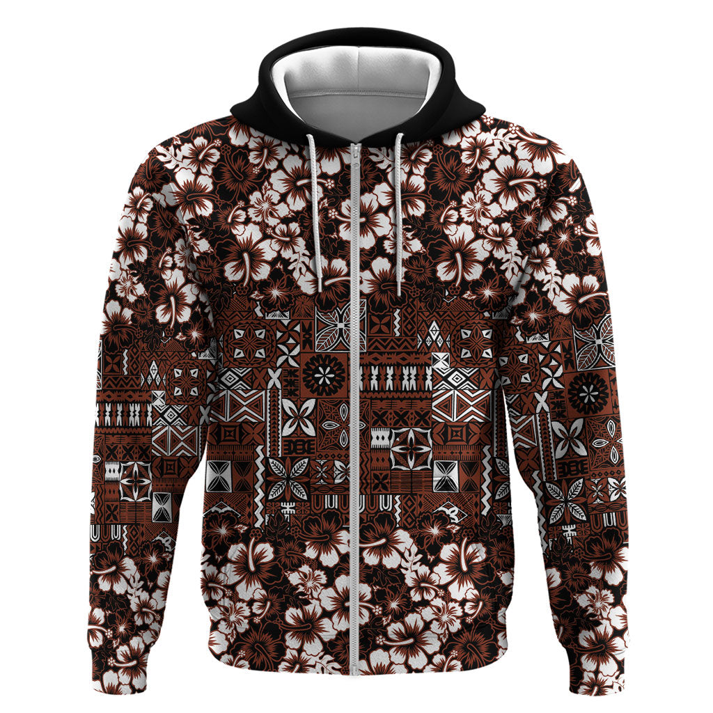 Burgundy Hawaiian Tapa Tribal Hibiscus Hoodie LT9 Zip Hoodie Burgundy - Polynesian Pride