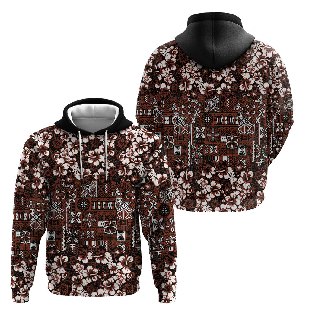 Burgundy Hawaiian Tapa Tribal Hibiscus Hoodie LT9 - Polynesian Pride