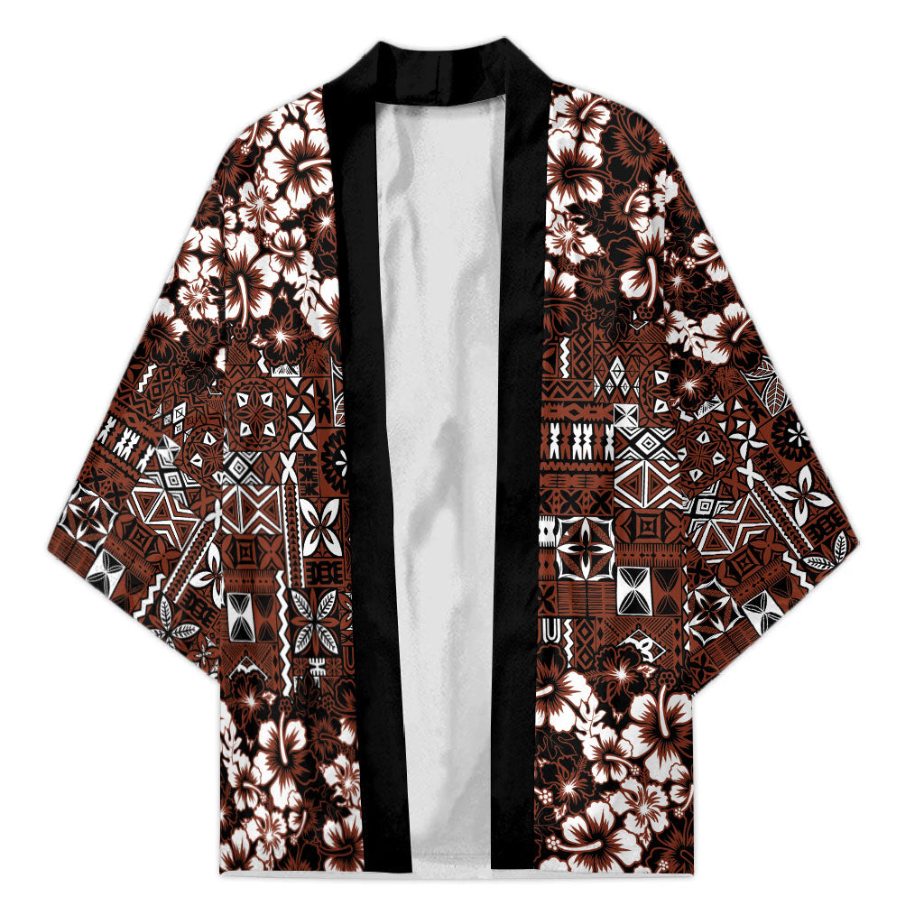 Burgundy Hawaiian Tapa Tribal Hibiscus Kimono LT9 Unisex Burgundy - Polynesian Pride