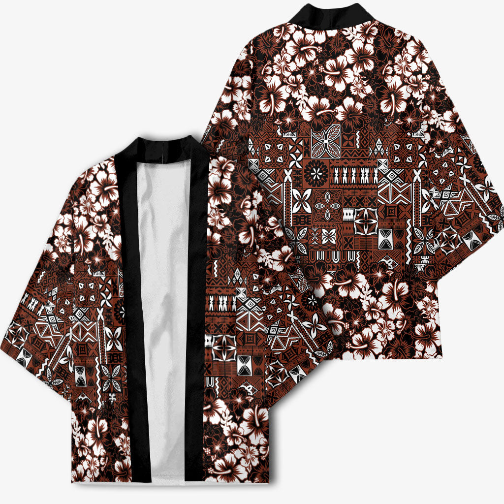 Burgundy Hawaiian Tapa Tribal Hibiscus Kimono LT9 - Polynesian Pride
