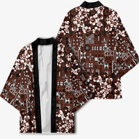 Burgundy Hawaiian Tapa Tribal Hibiscus Kimono LT9 - Polynesian Pride
