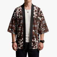 Burgundy Hawaiian Tapa Tribal Hibiscus Kimono LT9 - Polynesian Pride