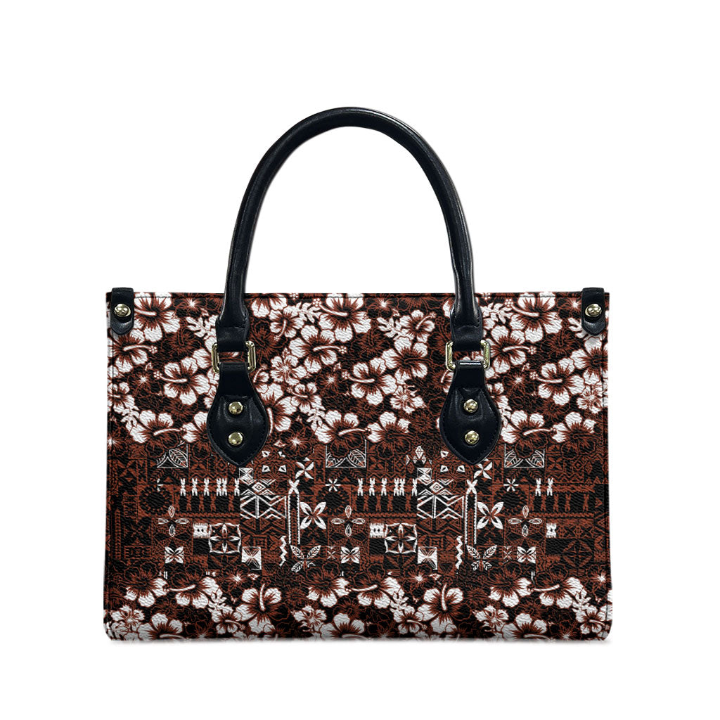 Burgundy Hawaiian Tapa Tribal Hibiscus Leather Bag LT9 - Polynesian Pride