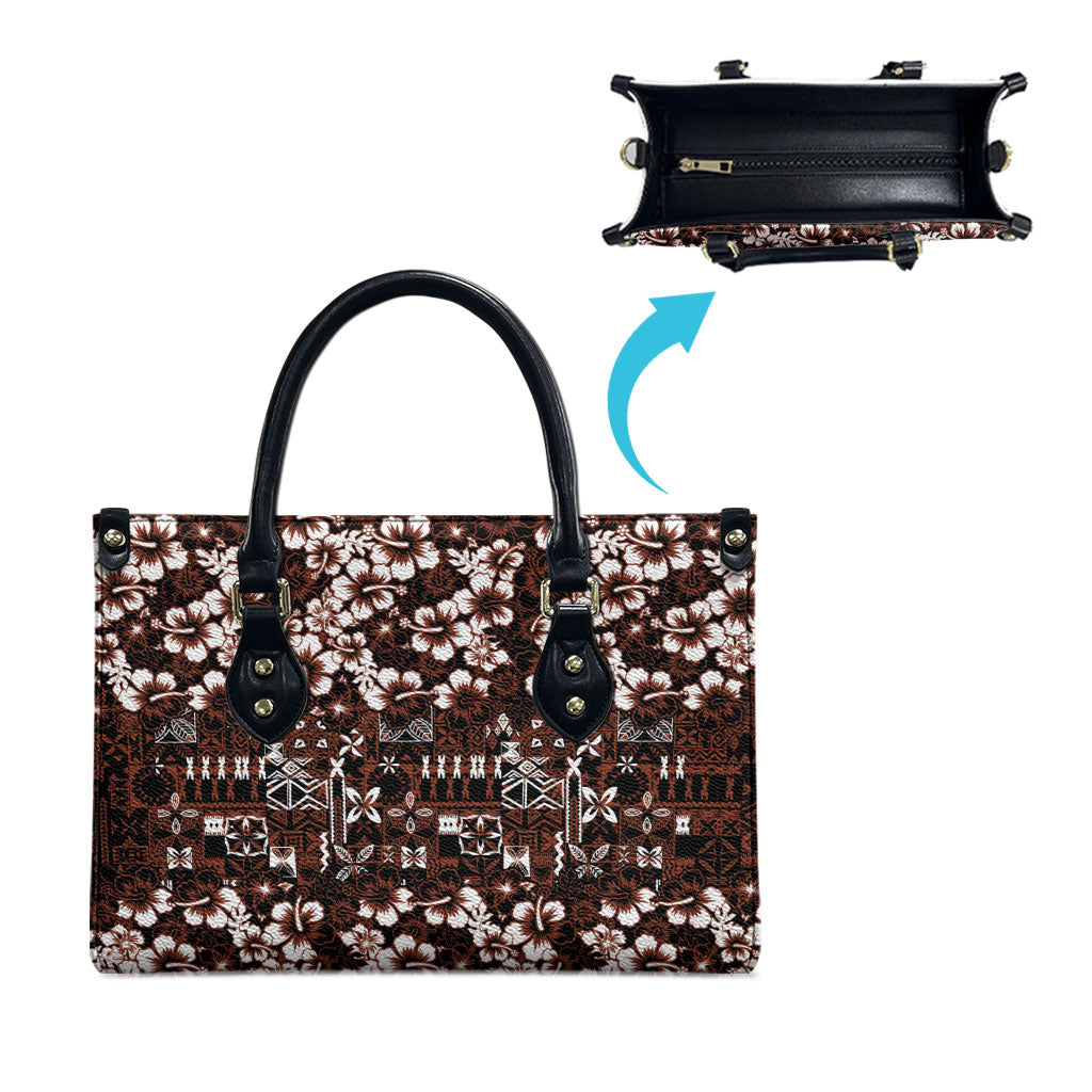 Burgundy Hawaiian Tapa Tribal Hibiscus Leather Bag LT9 - Polynesian Pride