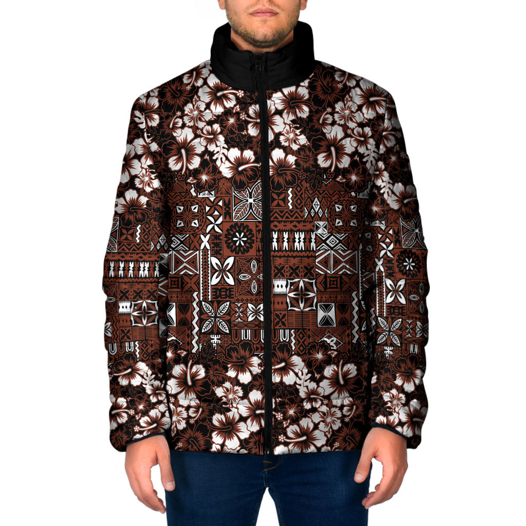 Burgundy Hawaiian Tapa Tribal Hibiscus Padded Jacket LT9 Men Burgundy - Polynesian Pride