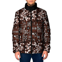 Burgundy Hawaiian Tapa Tribal Hibiscus Padded Jacket LT9 Men Burgundy - Polynesian Pride