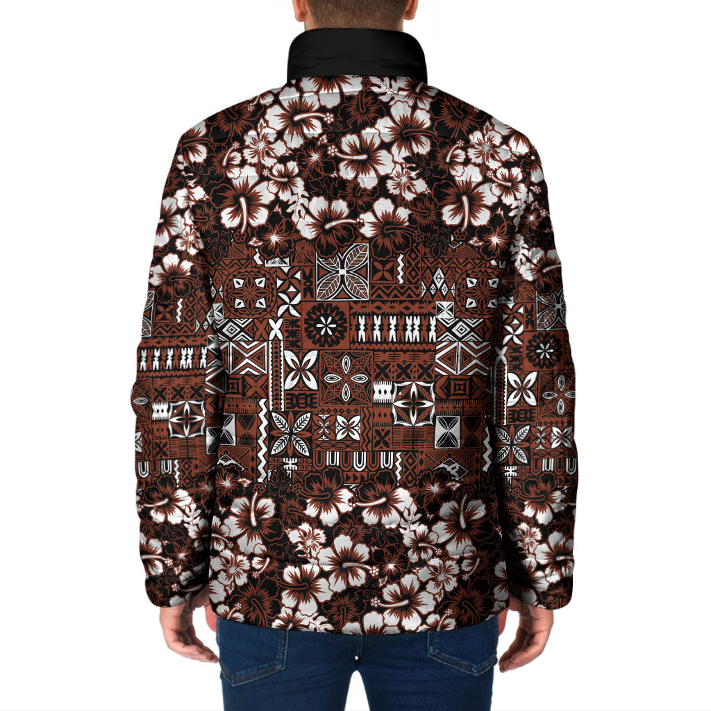 Burgundy Hawaiian Tapa Tribal Hibiscus Padded Jacket LT9 - Polynesian Pride