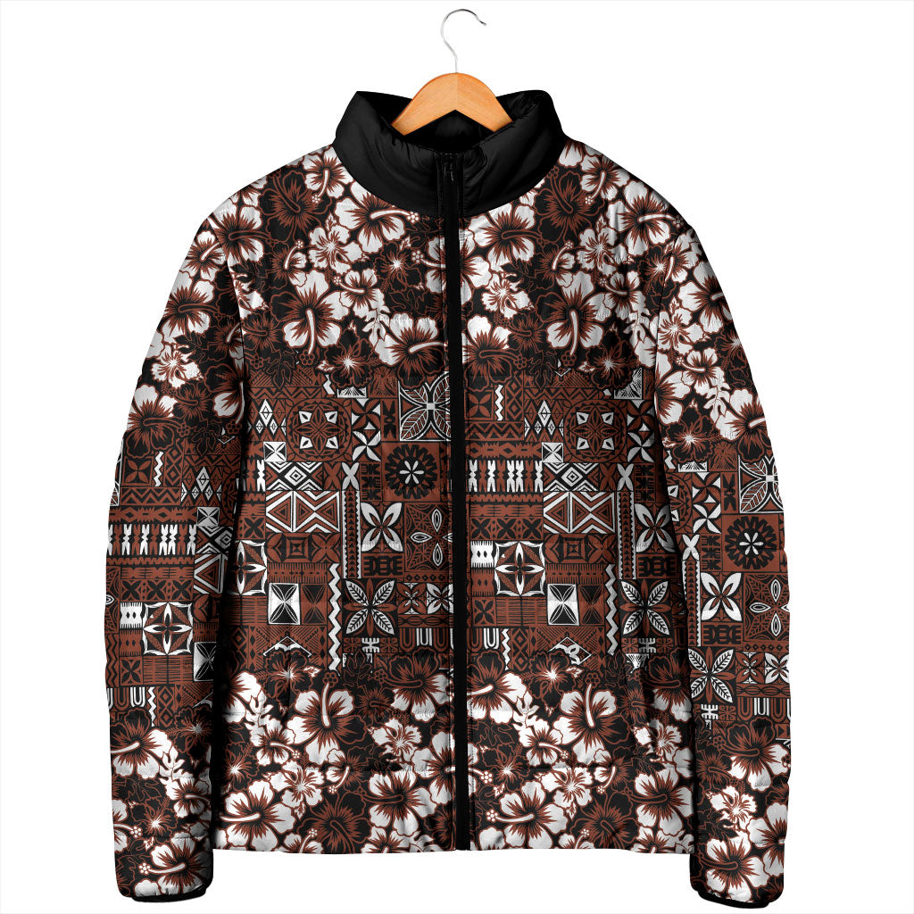 Burgundy Hawaiian Tapa Tribal Hibiscus Padded Jacket LT9 - Polynesian Pride
