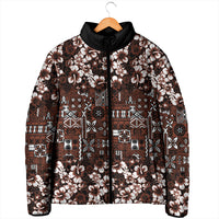 Burgundy Hawaiian Tapa Tribal Hibiscus Padded Jacket LT9 - Polynesian Pride