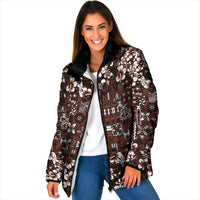 Burgundy Hawaiian Tapa Tribal Hibiscus Padded Jacket LT9 Women Burgundy - Polynesian Pride