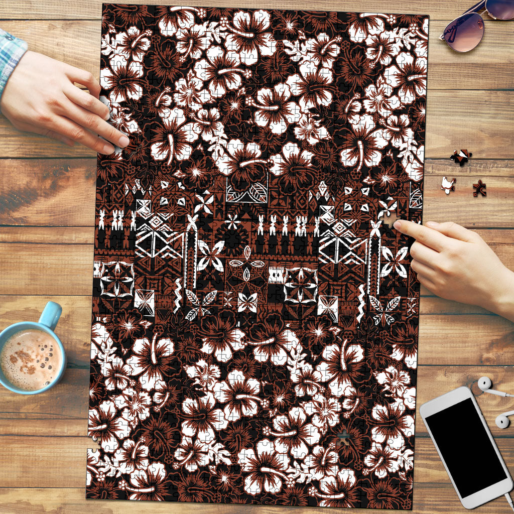 Burgundy Hawaiian Tapa Tribal Hibiscus Puzzle LT9 Burgundy - Polynesian Pride