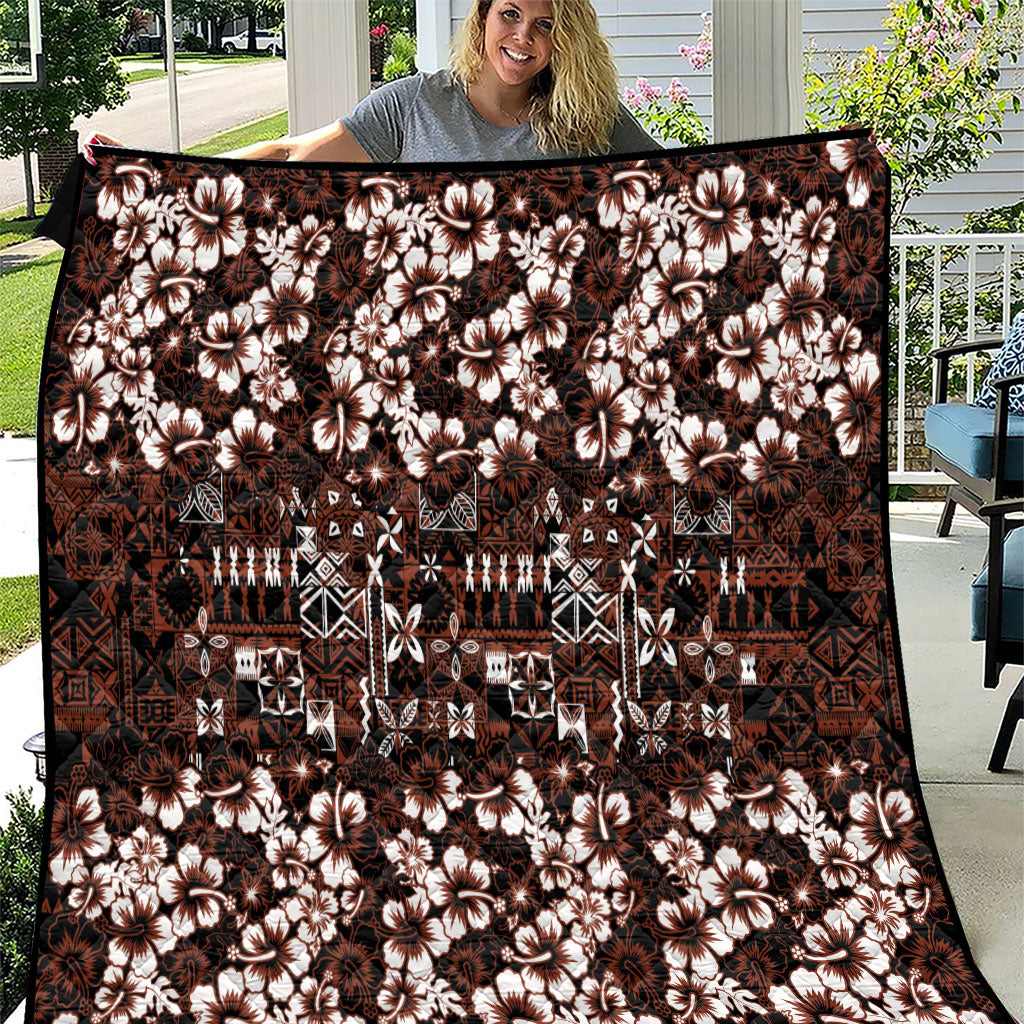 Burgundy Hawaiian Tapa Tribal Hibiscus Quilt LT9 Burgundy - Polynesian Pride
