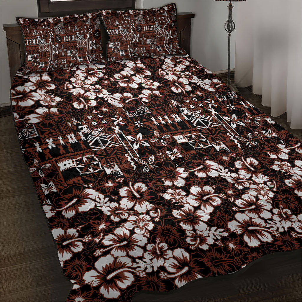 Burgundy Hawaiian Tapa Tribal Hibiscus Quilt Bed Set LT9 Burgundy - Polynesian Pride