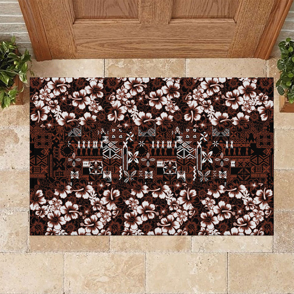 Burgundy Hawaiian Tapa Tribal Hibiscus Rubber Doormat LT9 Burgundy - Polynesian Pride