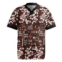 Burgundy Hawaiian Tapa Tribal Hibiscus Rugby Jersey LT9 Burgundy - Polynesian Pride