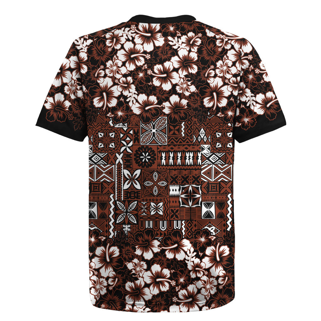 Burgundy Hawaiian Tapa Tribal Hibiscus Rugby Jersey LT9 - Polynesian Pride