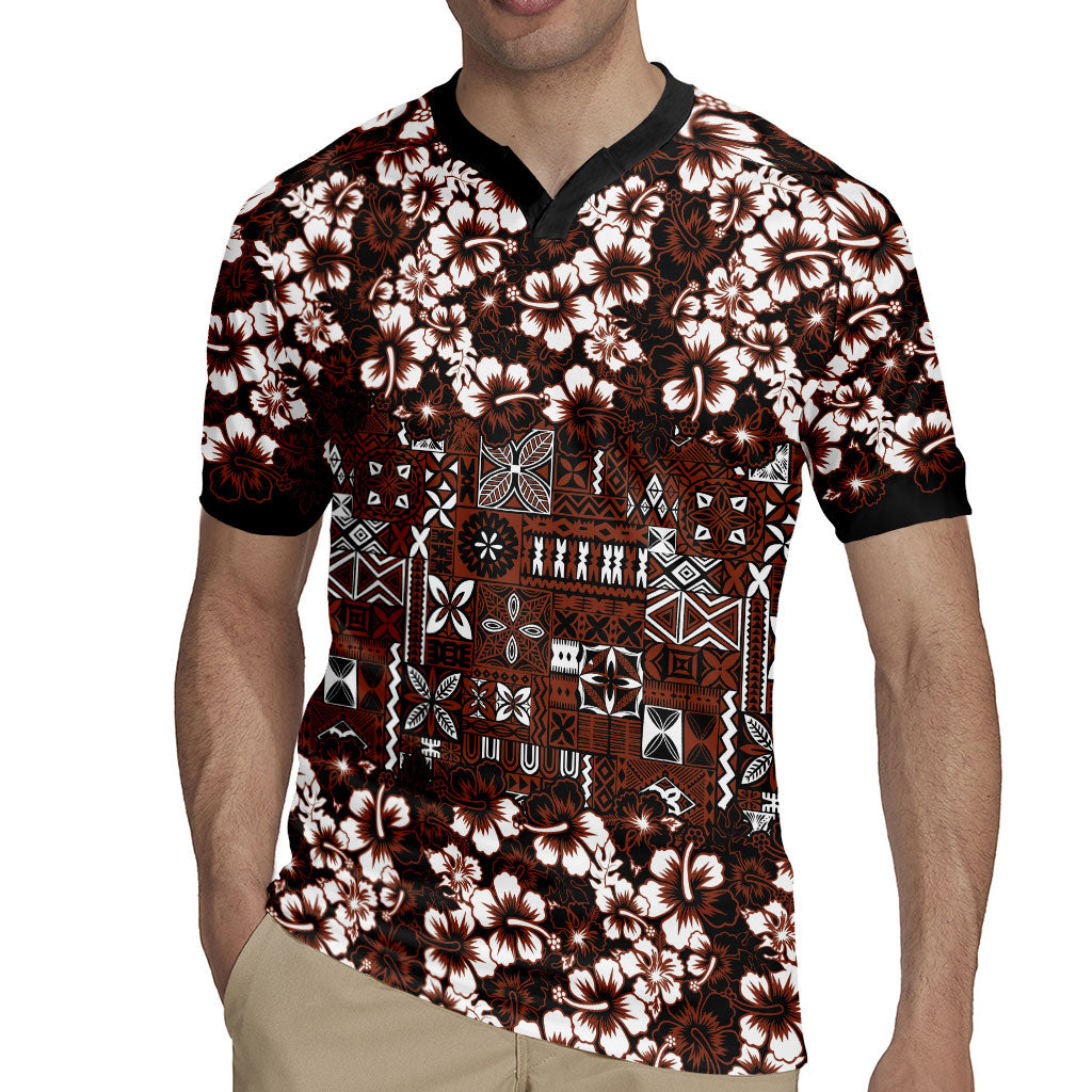 Burgundy Hawaiian Tapa Tribal Hibiscus Rugby Jersey LT9 - Polynesian Pride
