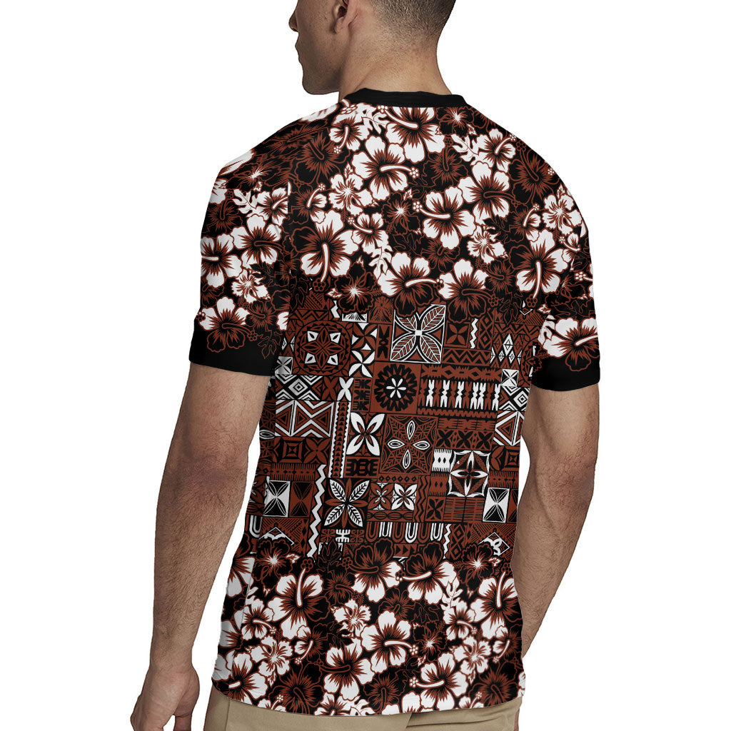 Burgundy Hawaiian Tapa Tribal Hibiscus Rugby Jersey LT9 - Polynesian Pride
