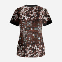 Burgundy Hawaiian Tapa Tribal Hibiscus Scrub Top LT9 - Polynesian Pride