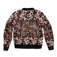 Burgundy Hawaiian Tapa Tribal Hibiscus Sleeve Zip Bomber Jacket LT9 - Polynesian Pride