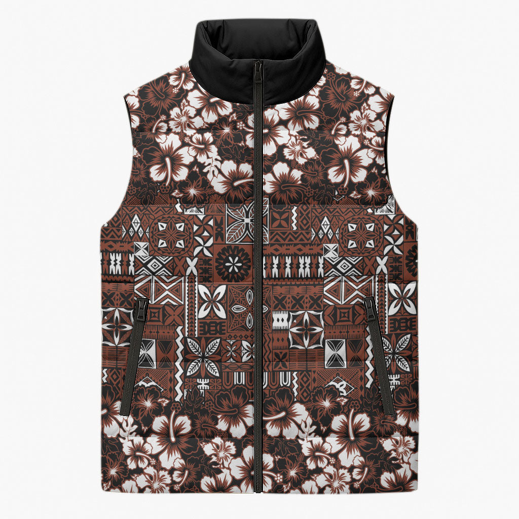 Burgundy Hawaiian Tapa Tribal Hibiscus Sleeveless Puffer Jacket LT9 Unisex Burgundy - Polynesian Pride