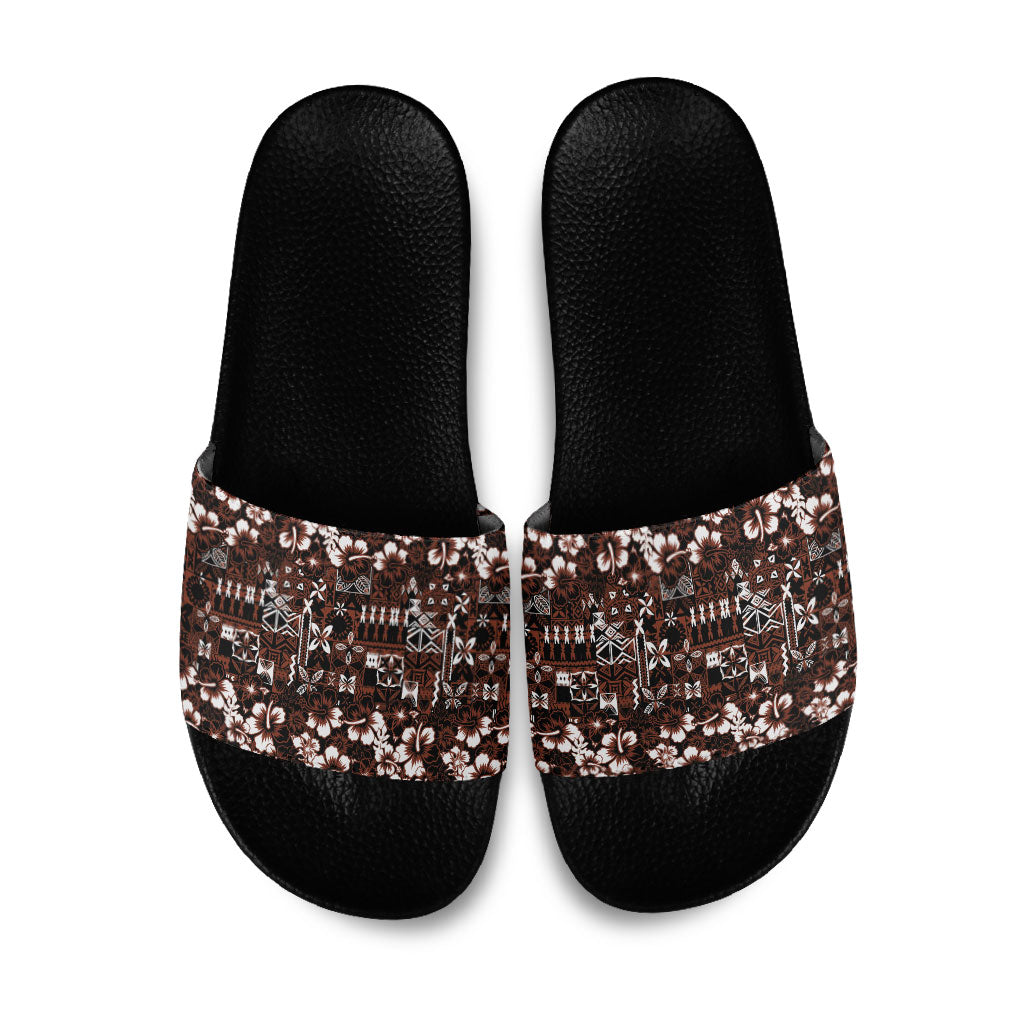 Burgundy Hawaiian Tapa Tribal Hibiscus Slide Sandals LT9 Burgundy - Polynesian Pride