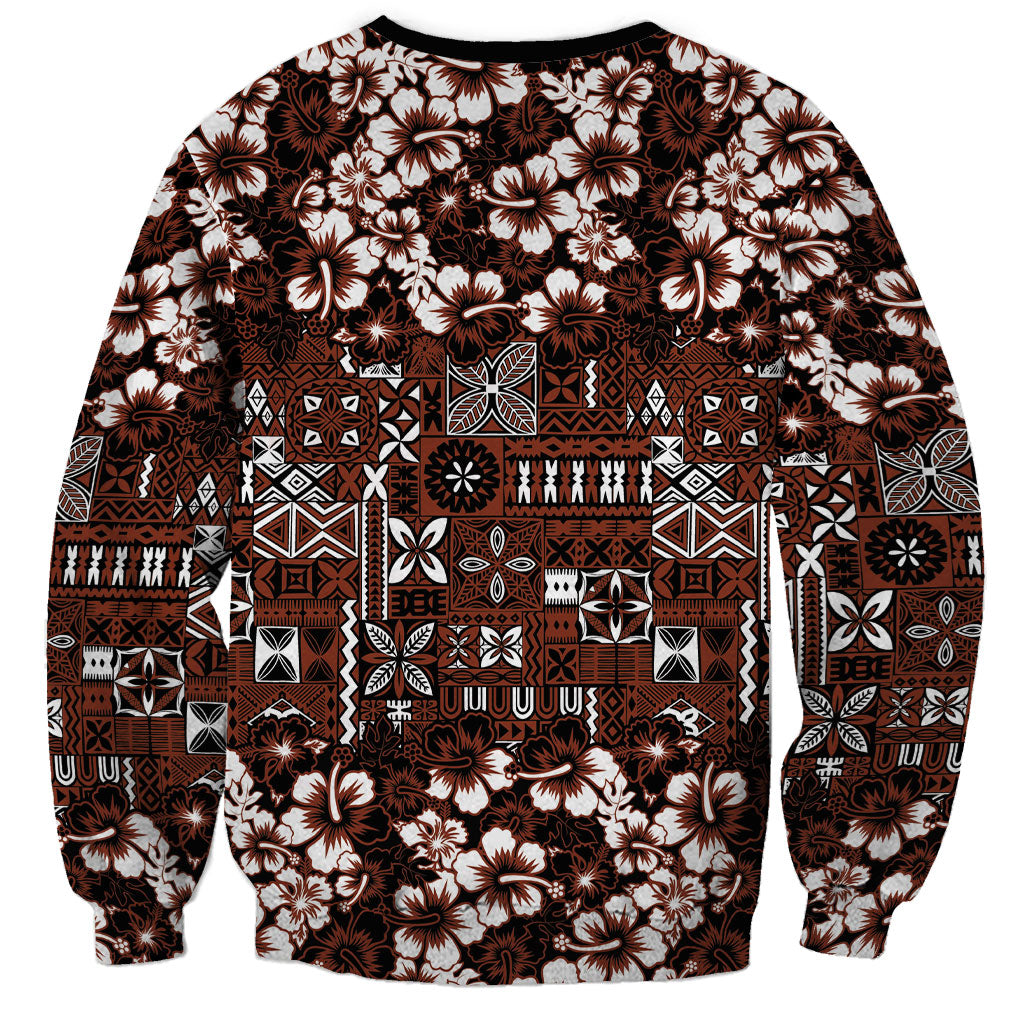 Burgundy Hawaiian Tapa Tribal Hibiscus Sweatshirt LT9 - Polynesian Pride