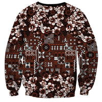 Burgundy Hawaiian Tapa Tribal Hibiscus Sweatshirt LT9 - Polynesian Pride