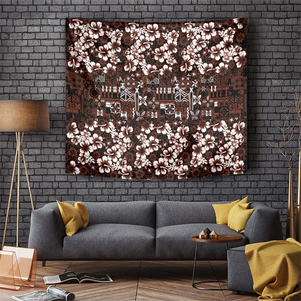 Burgundy Hawaiian Tapa Tribal Hibiscus Tapestry LT9 Burgundy - Polynesian Pride