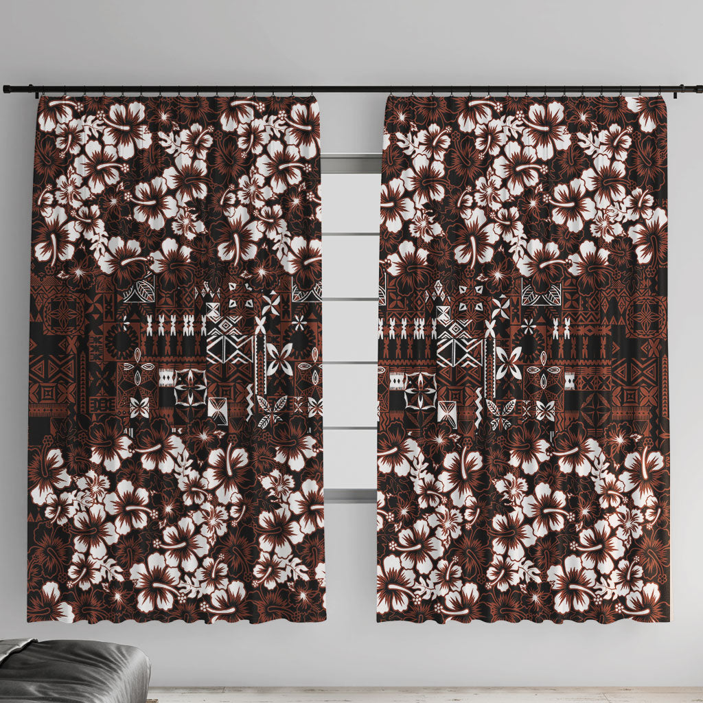 Burgundy Hawaiian Tapa Tribal Hibiscus Window Curtain LT9 With Hooks Burgundy - Polynesian Pride