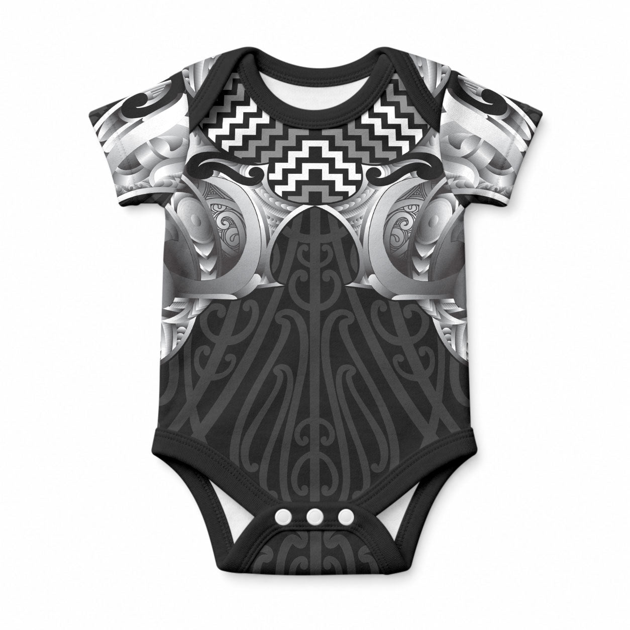 Aotearoa Kowhaiwhai Poutama Black Motif Baby Onesie LT9 Black - Polynesian Pride