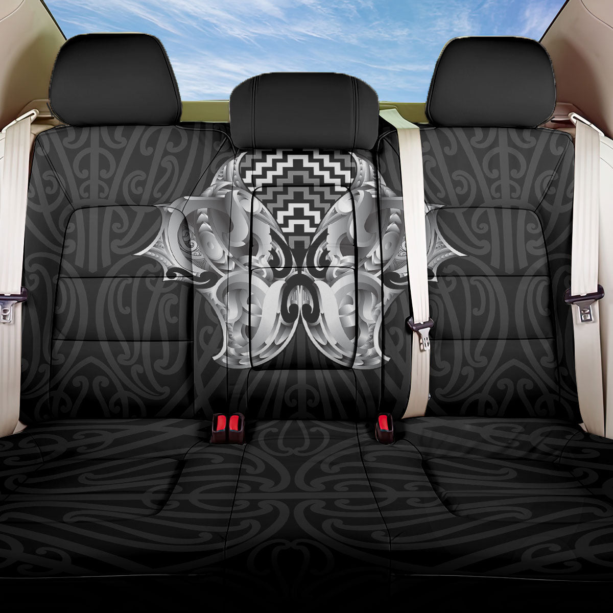 Aotearoa Kowhaiwhai Poutama Black Motif Back Car Seat Cover LT9 One Size Black - Polynesian Pride
