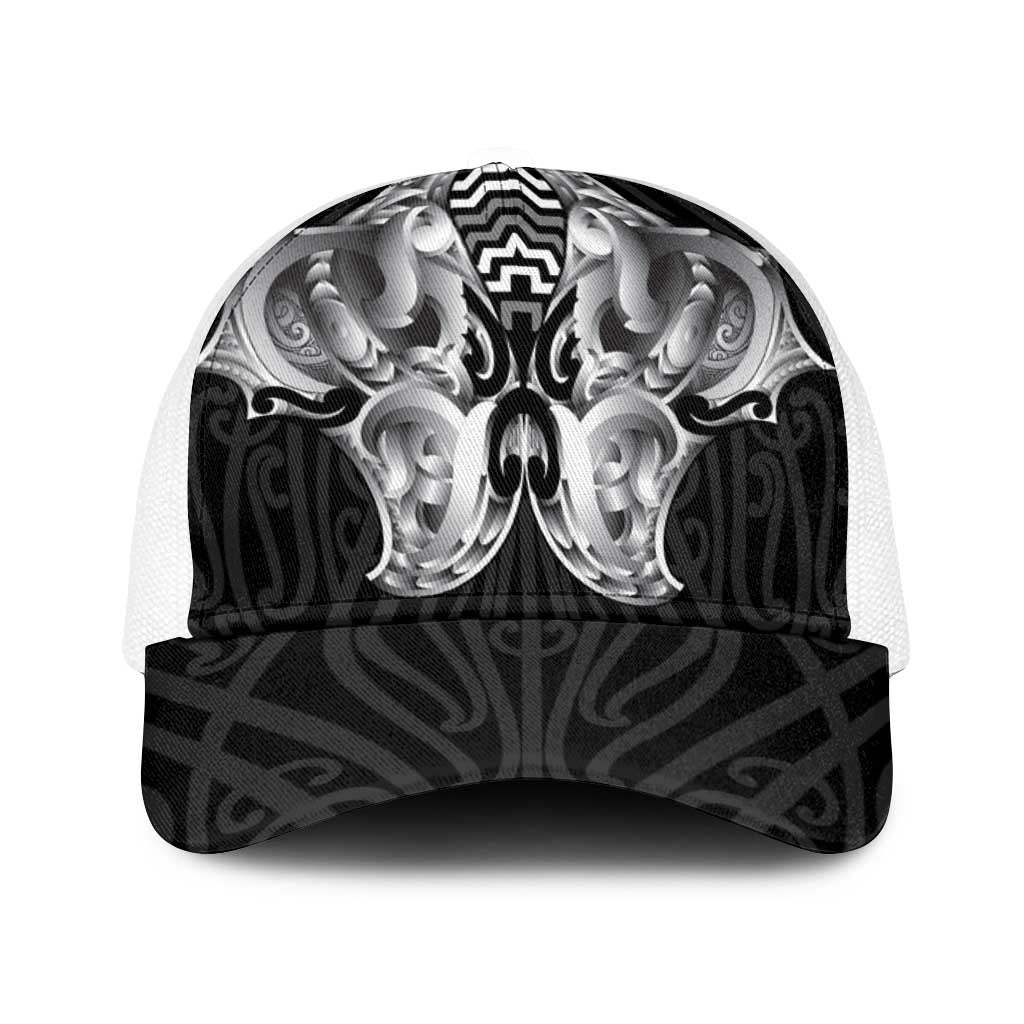 Aotearoa Kowhaiwhai Poutama Black Motif Baseball Net Cap