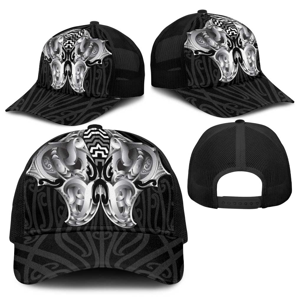 Aotearoa Kowhaiwhai Poutama Black Motif Baseball Net Cap