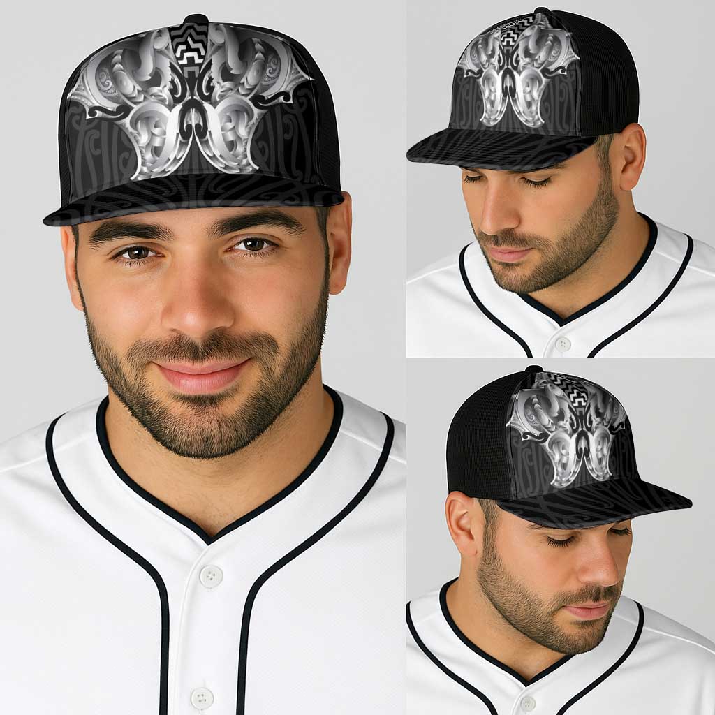 Aotearoa Kowhaiwhai Poutama Black Motif Baseball Net Cap