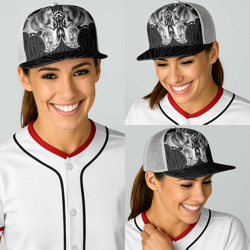 Aotearoa Kowhaiwhai Poutama Black Motif Baseball Net Cap