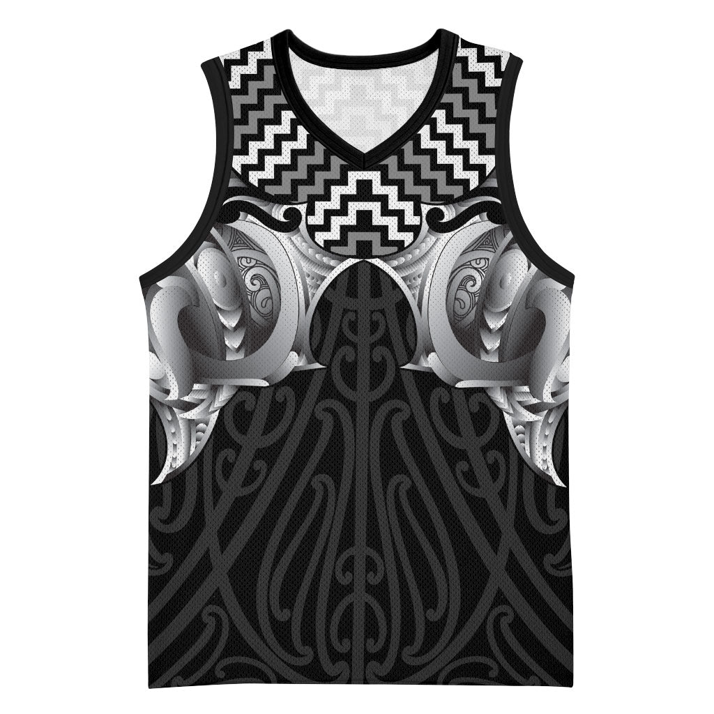 Aotearoa Kowhaiwhai Poutama Black Motif Basketball Jersey