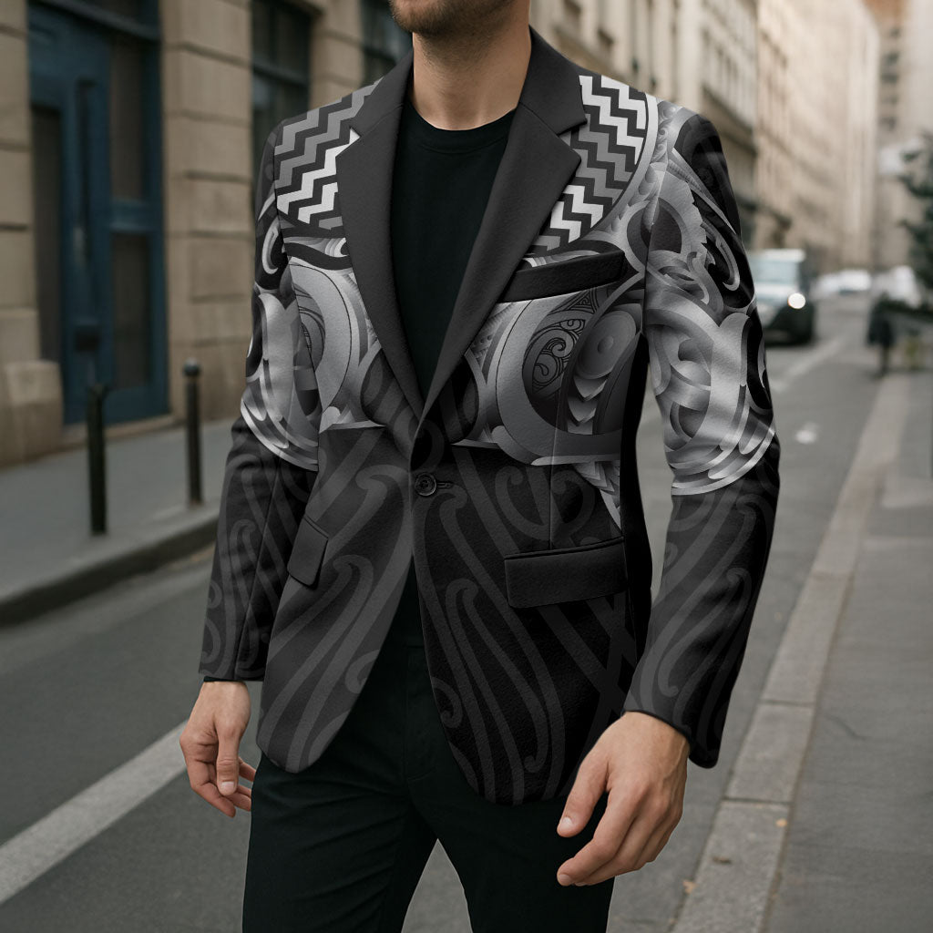 Aotearoa Kowhaiwhai Poutama Black Motif Blazer LT9 - Polynesian Pride