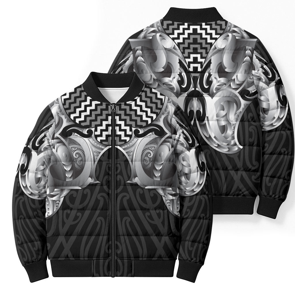 Aotearoa Kowhaiwhai Poutama Black Motif Bomber Puffer Jacket LT9 - Polynesian Pride