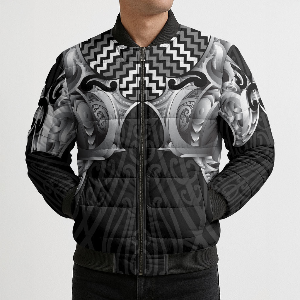 Aotearoa Kowhaiwhai Poutama Black Motif Bomber Puffer Jacket LT9 - Polynesian Pride